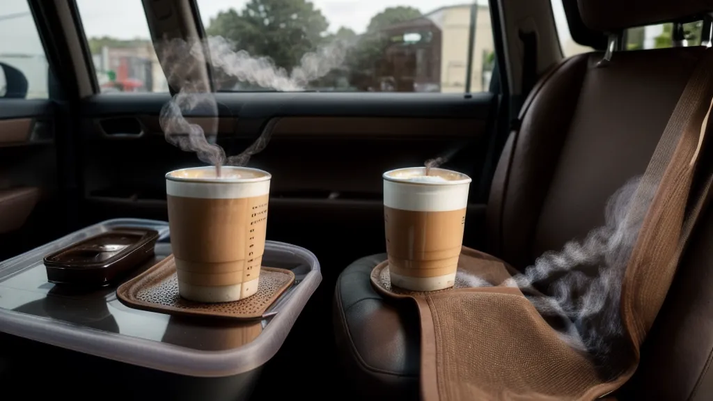 Gobelet de café et page de cours d'anglais avec des notes sur un siège de voiture.