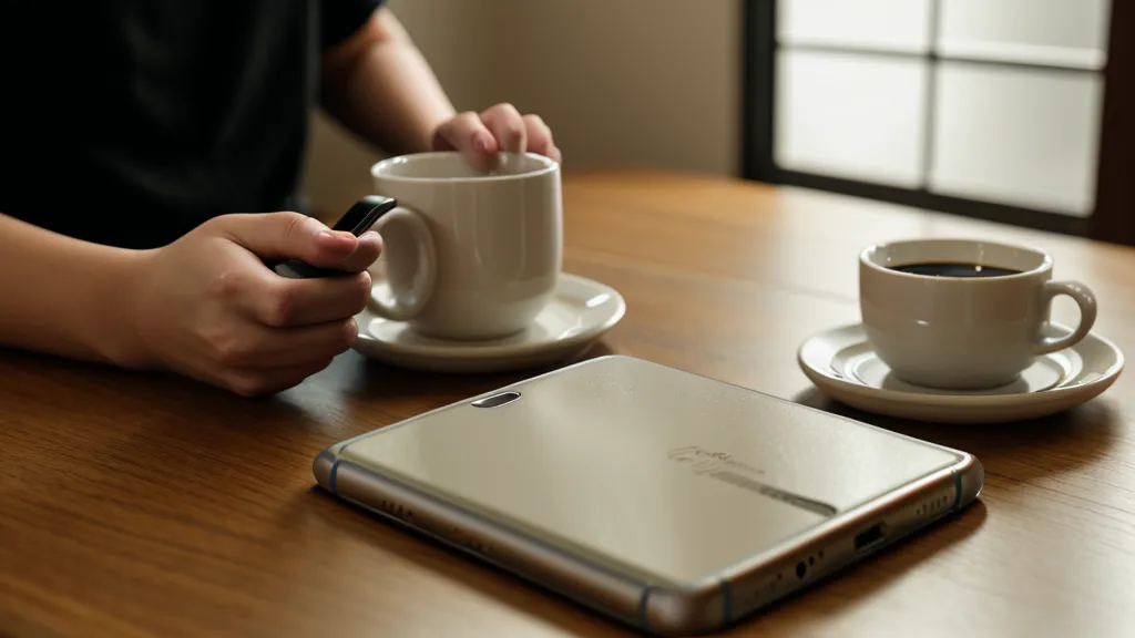 Un smartphone affichant une application audio à côté d'un carnet de notes sur une table de cuisine