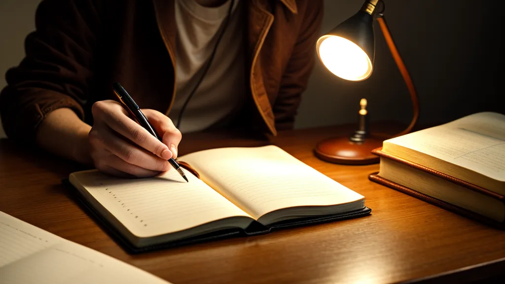 Main qui note du vocabulaire d'anglais professionnel en vue d'une présentation au bureau