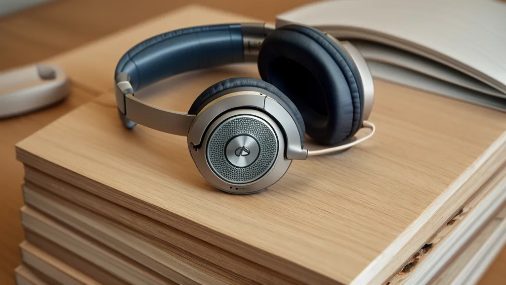 Casque audio posé sur des supports d'apprentissage de l'anglais sur une table en bois