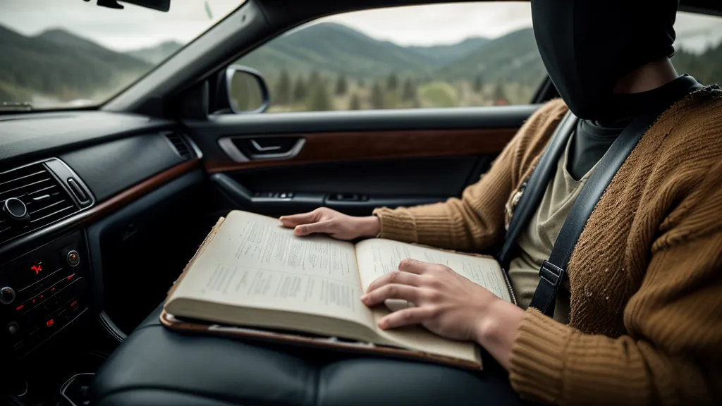 Carnet de notes d'anglais manuscrit sur le siège d'une voiture sous la pluie