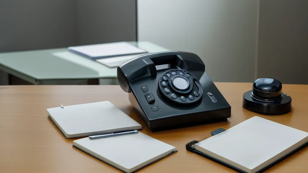 Un téléphone de bureau et des notes en anglais dans un environnement professionnel